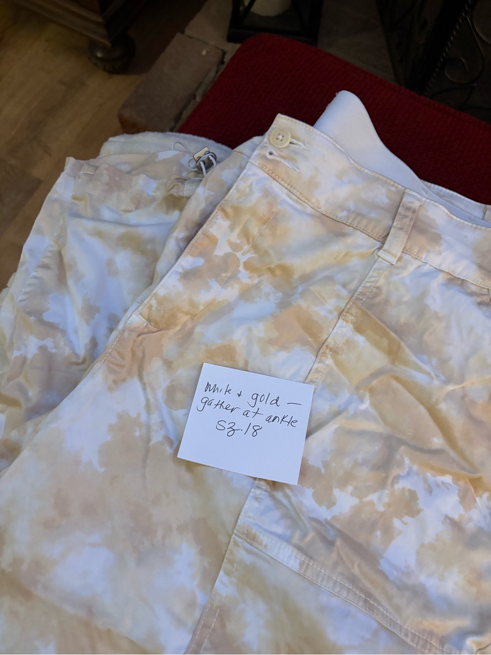 Lane Bryant White and Gold Tie-Dye Ankle Pants